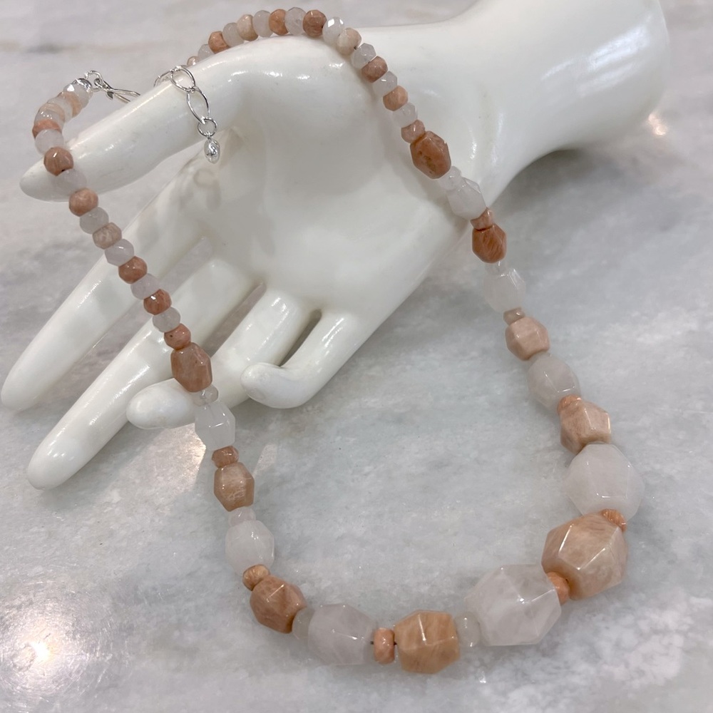Multicolor Moonstone Beaded Sterling Silver Necklace